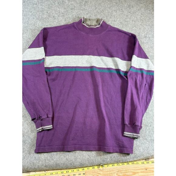 L.L. Bean Other - Vintage 80s LL Bean Long Sleeve Shirt Mens L Purple Mock Neck Striped Streetwear